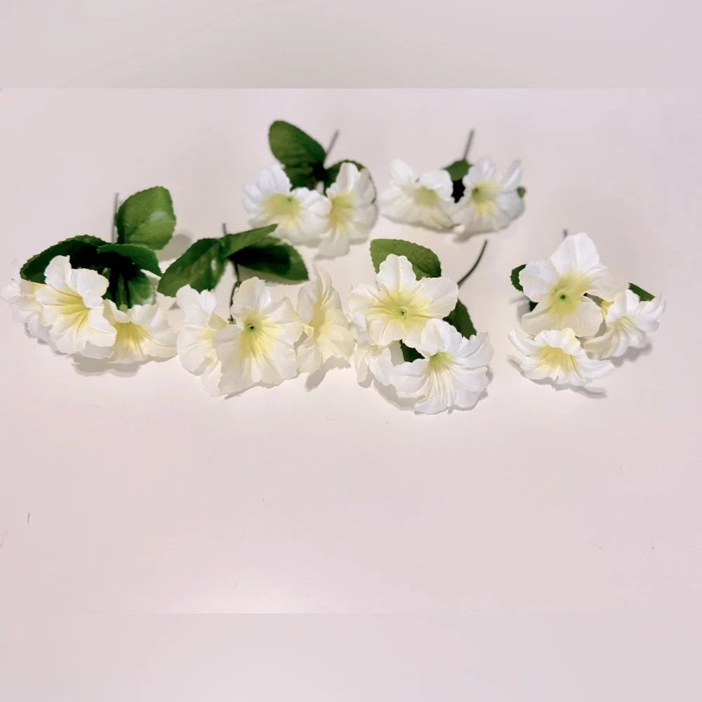 6 White & Yellow Petunia Flower Stems Floral Arrangement Faux Flowers LIFELIKE